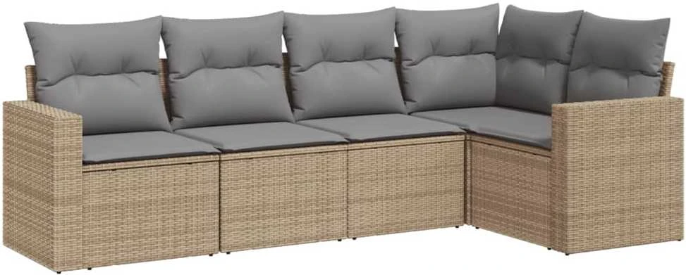 Sofa Sofos komplektas su pagalvėlėmis, 5 dalių, smėlio, poliratanas