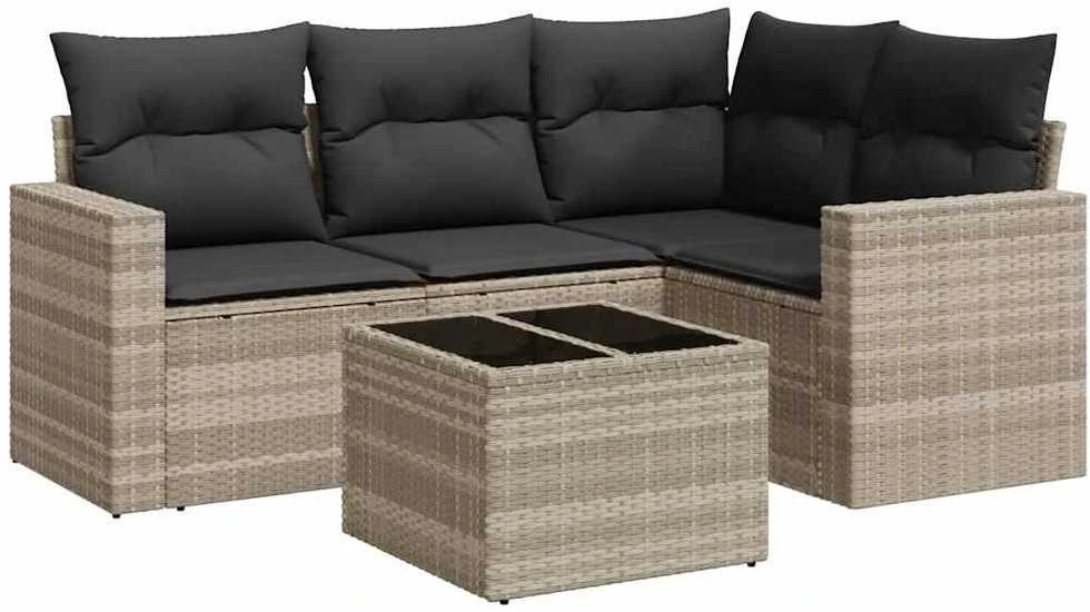 Sofa Sofos komplektas su pagalvėlėmis, 5 dalių, pilkas, poliratanas