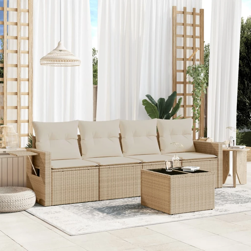 Sofa Sofos komplektas su pagalvėlėmis, 5 dalių, smėlio, poliratanas