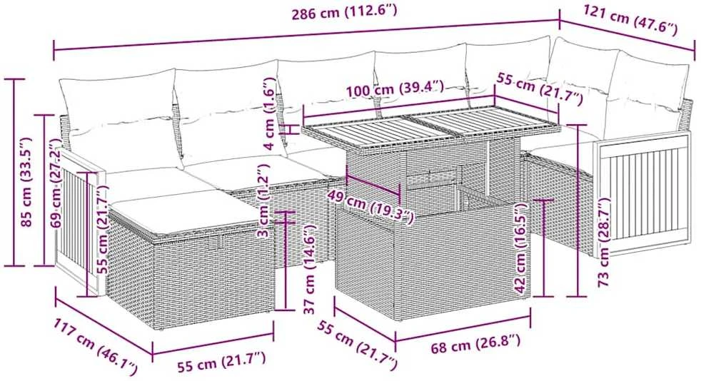 Lauko baldų komplektas Sofos komplektas su pagalvėlėmis, 5 dalių, pilkas, poliratanas