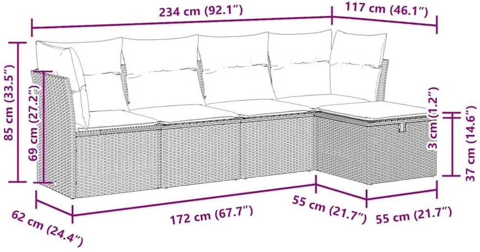 Lauko baldų komplektas Sofos komplektas su pagalvėlėmis, 5 dalių, smėlio, poliratanas