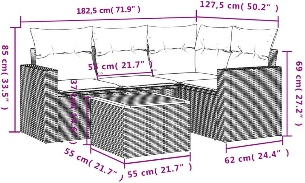 Lauko baldų komplektas Sofos komplektas su pagalvėlėmis, 5 dalių, smėlio, poliratanas