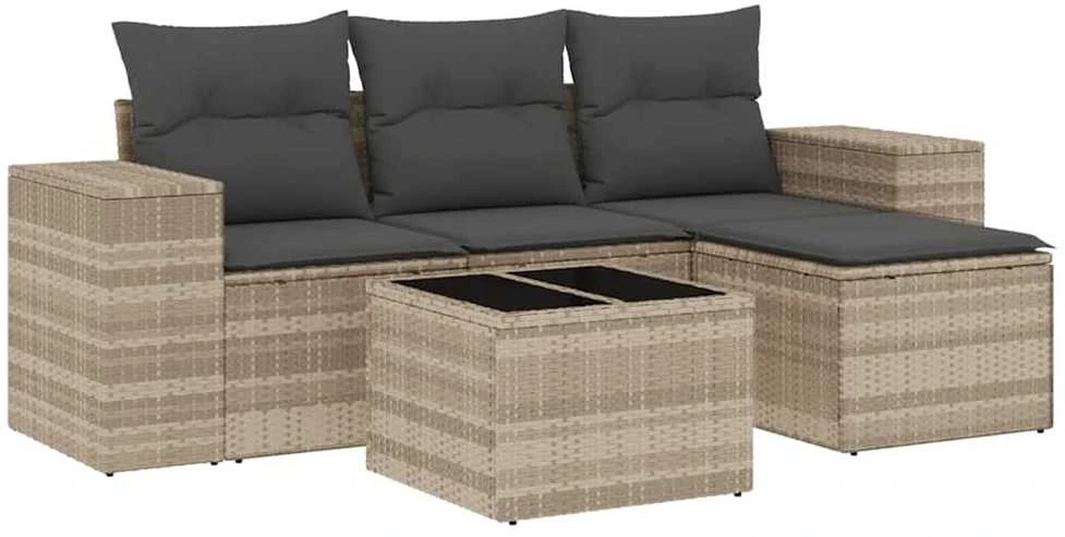 Sofa Sofos komplektas su pagalvėlėmis, 5 dalių, pilkas, poliratanas