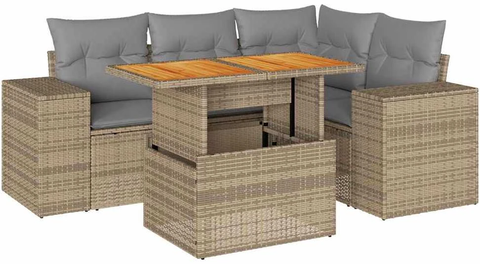 Sofa Sofos komplektas su pagalvėlėmis, 5 dalių, smėlio, poliratanas