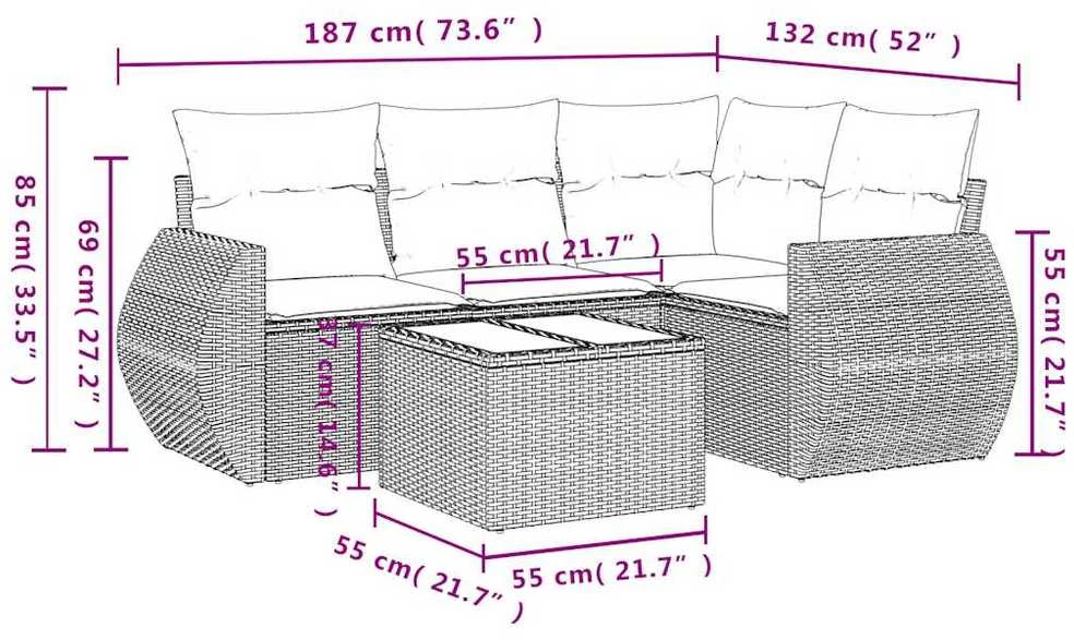 Sofa Sofos komplektas su pagalvėlėmis, 5 dalių, pilkas, poliratanas