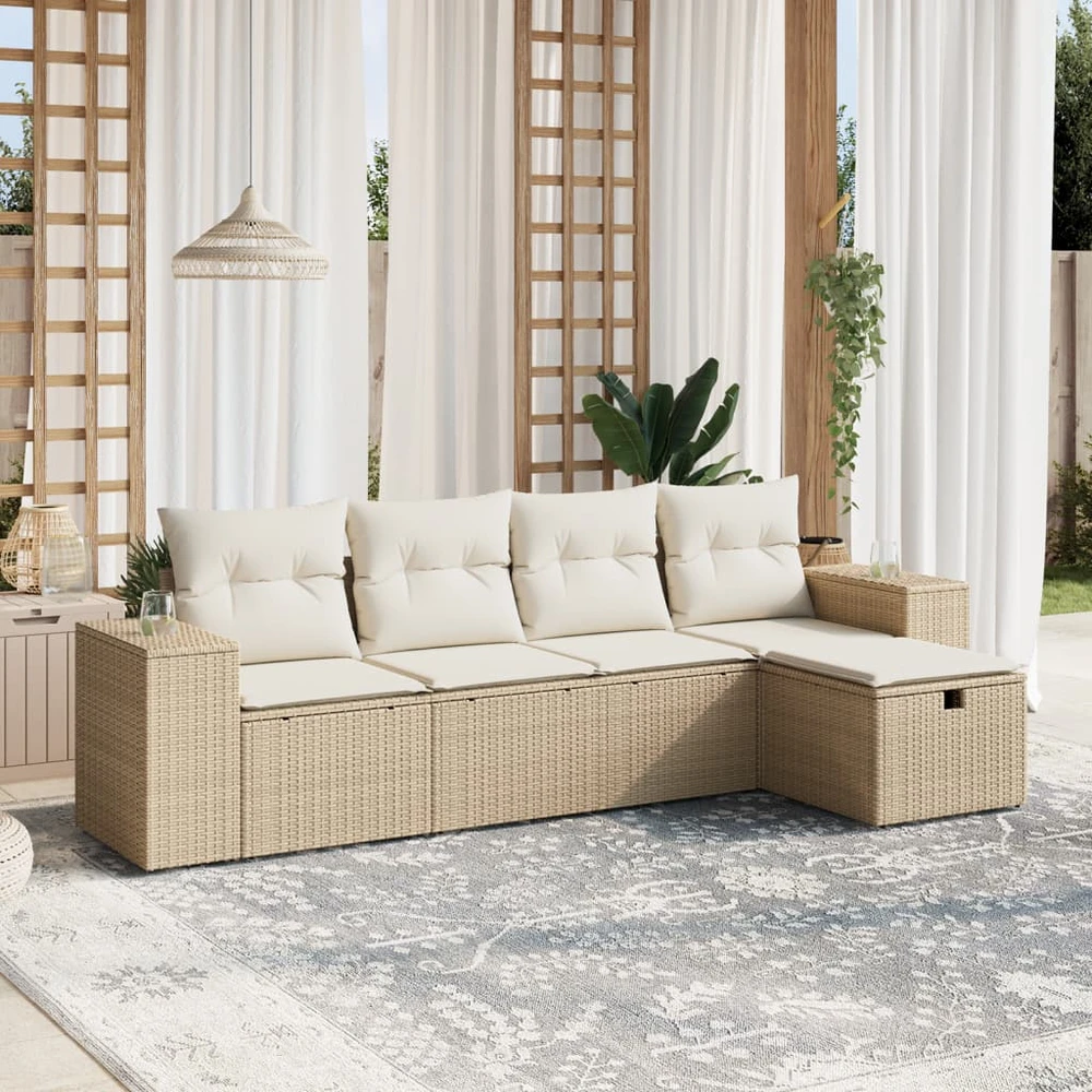 Sofa Sofos komplektas su pagalvėlėmis, 5 dalių, smėlio, poliratanas