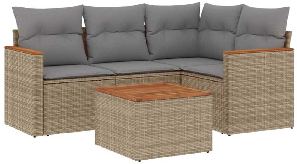 Sofa Sofos komplektas su pagalvėlėmis, 5 dalių, smėlio, poliratanas