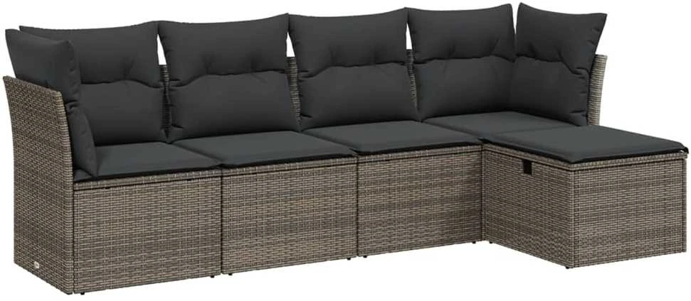 Sofa Sofos komplektas su pagalvėlėmis, 5 dalių, pilkas, poliratanas