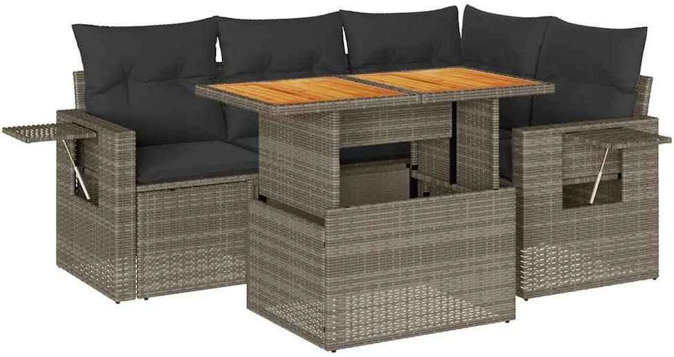 Sofa Sofos komplektas su pagalvėlėmis, 5 dalių, pilkas, poliratanas
