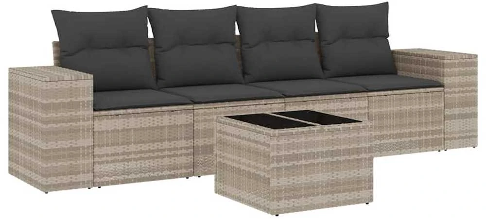 Sofa Sofos komplektas su pagalvėlėmis, 5 dalių, pilkas, poliratanas