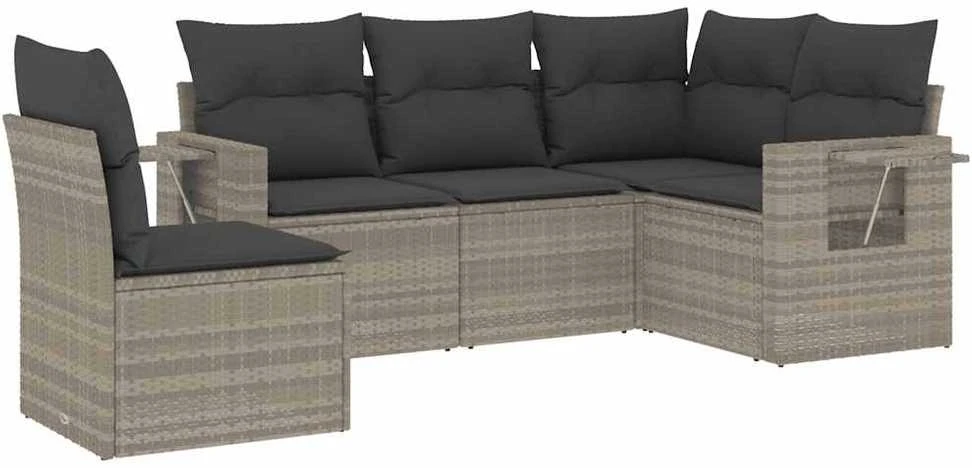 Sofa Sofos komplektas su pagalvėlėmis, 5 dalių, pilkas, poliratanas