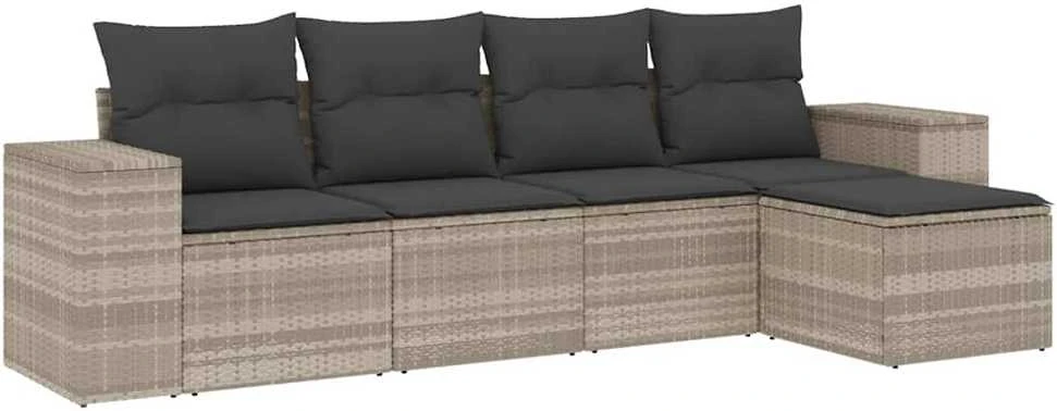Sofa Sofos komplektas su pagalvėlėmis, 5 dalių, pilkas, poliratanas