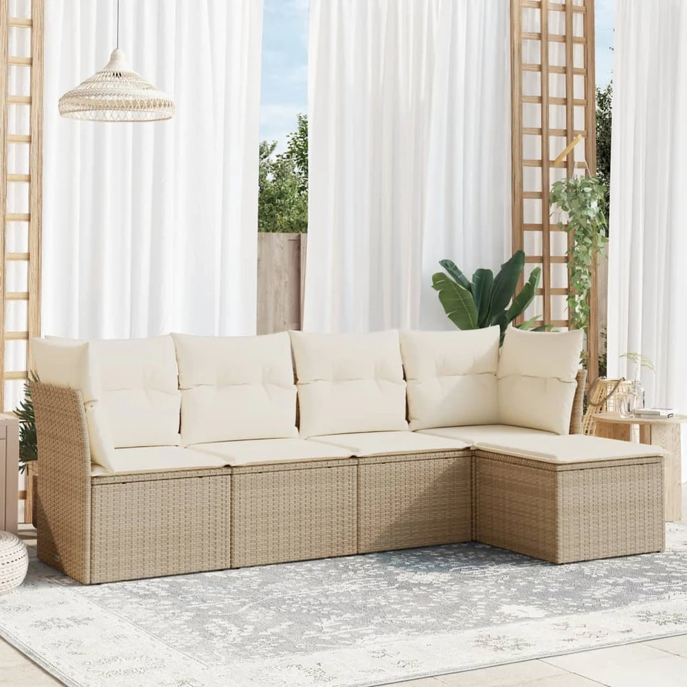 Sofa Sofos komplektas su pagalvėlėmis, 5 dalių, smėlio, poliratanas