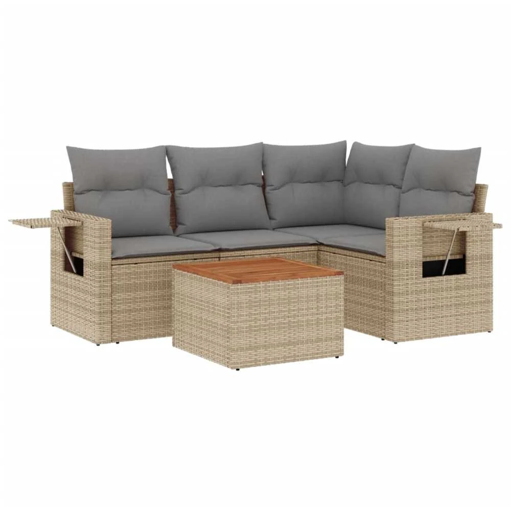 Sofa Sofos komplektas su pagalvėlėmis, 5 dalių, smėlio, poliratanas