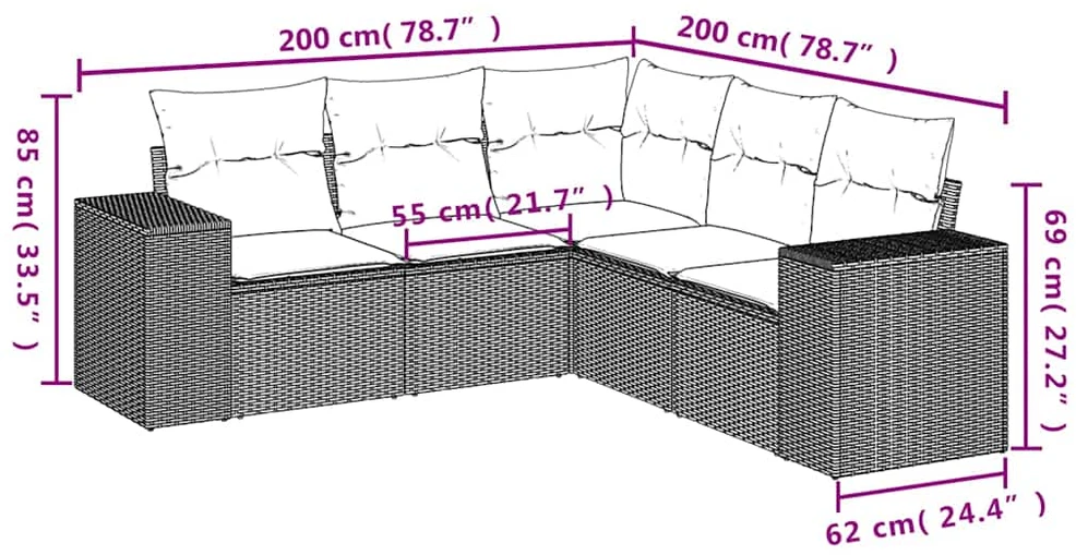 Sofa Sofos komplektas su pagalvėlėmis, 5 dalių, pilkas, poliratanas