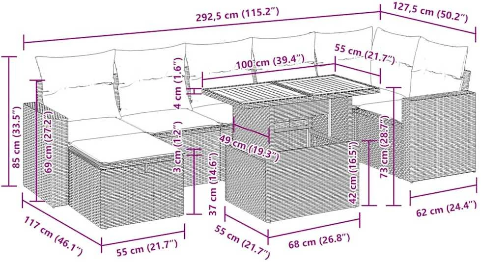 Lauko baldų komplektas Sofos komplektas su pagalvėlėmis, 5 dalių, smėlio, poliratanas