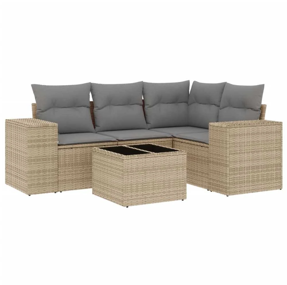 Sofa Sofos komplektas su pagalvėlėmis, 5 dalių, smėlio, poliratanas