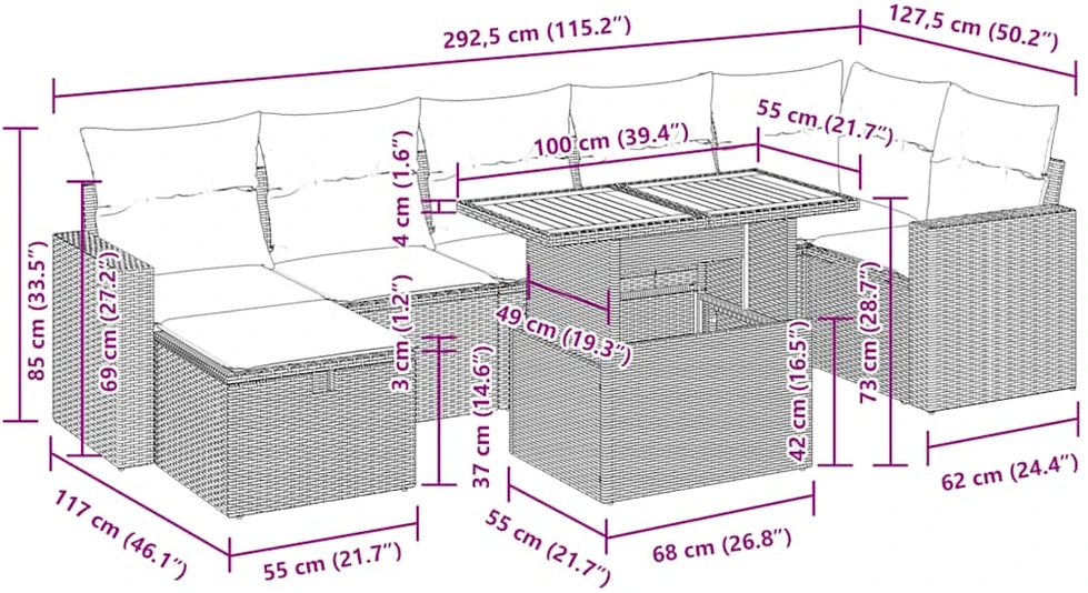 Lauko baldų komplektas Sofos komplektas su pagalvėlėmis, 5 dalių, smėlio, poliratanas
