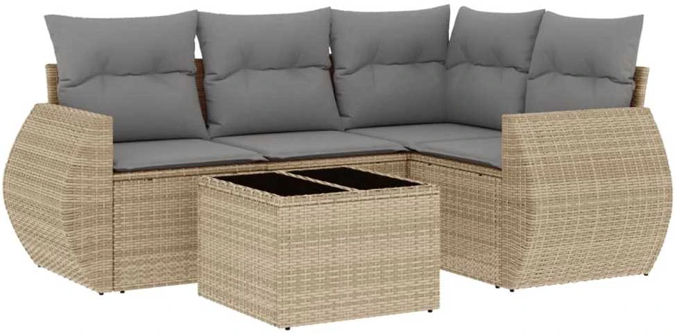 Sofa Sofos komplektas su pagalvėlėmis, 5 dalių, smėlio, poliratanas