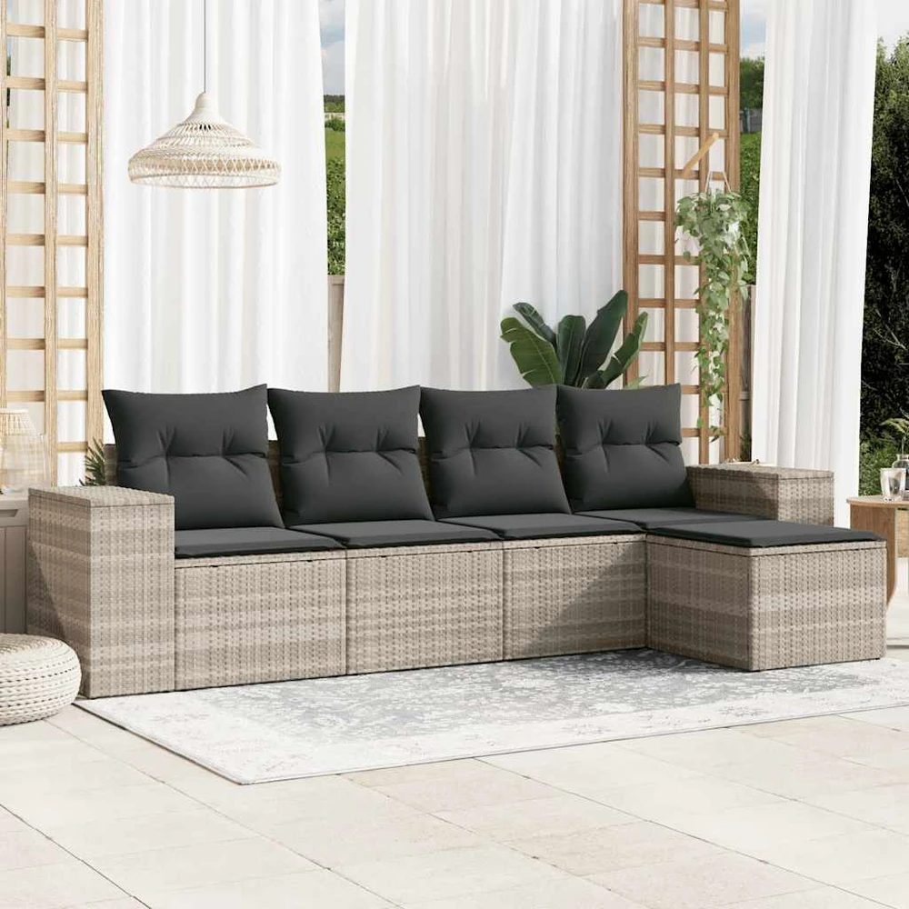 Sofa Sofos komplektas su pagalvėlėmis, 5 dalių, pilkas, poliratanas