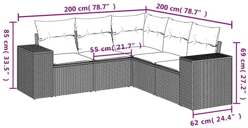 Sofa Sofos komplektas su pagalvėlėmis, 5 dalių, pilkas, poliratanas
