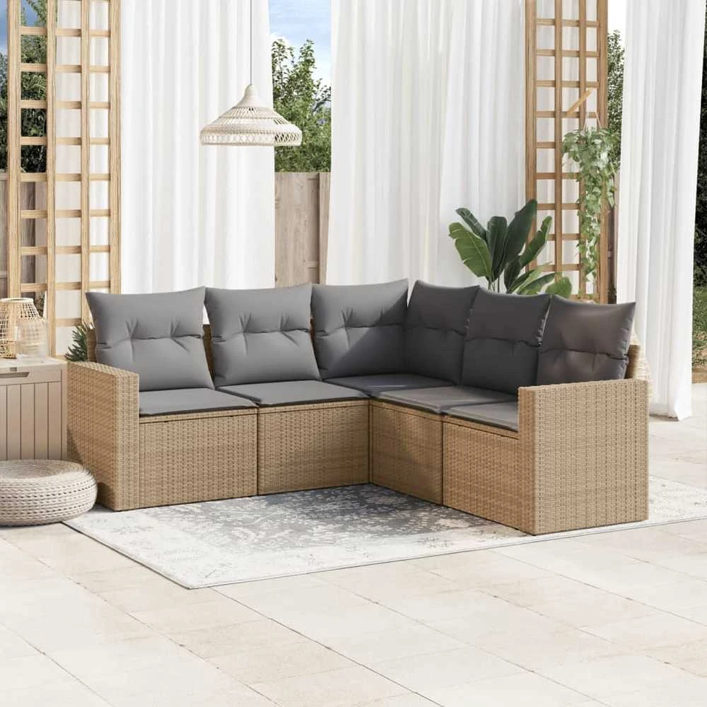 Sofa Sofos komplektas su pagalvėlėmis, 5 dalių, smėlio, poliratanas