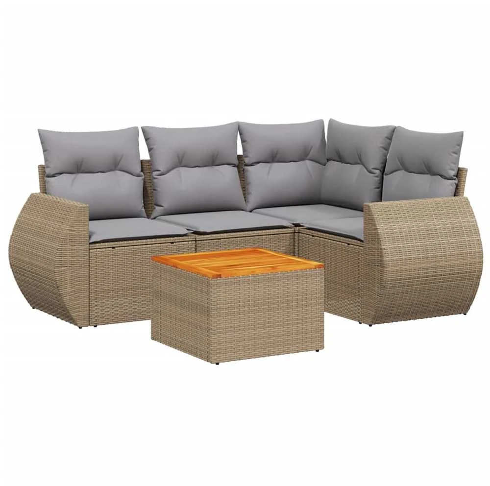 Sofa Sofos komplektas su pagalvėlėmis, 5 dalių, smėlio, poliratanas