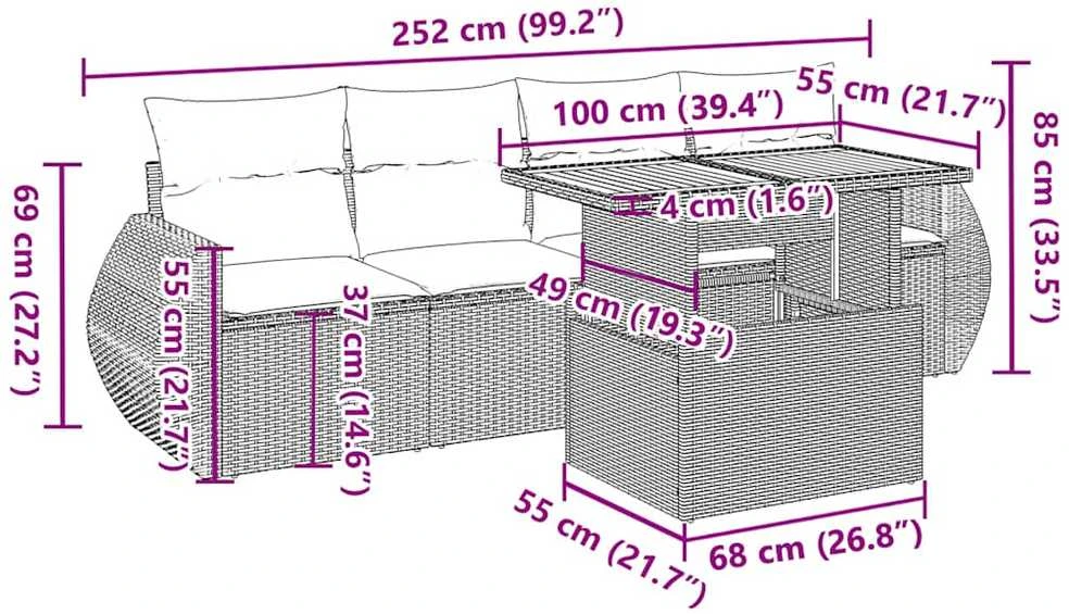 Sofa Sofos komplektas su pagalvėlėmis, 5 dalių, smėlio, poliratanas