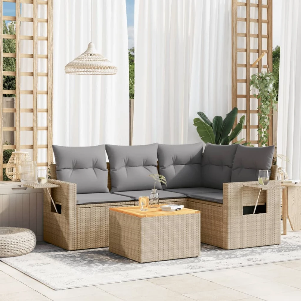 Sofa Sofos komplektas su pagalvėlėmis, 5 dalių, smėlio, poliratanas