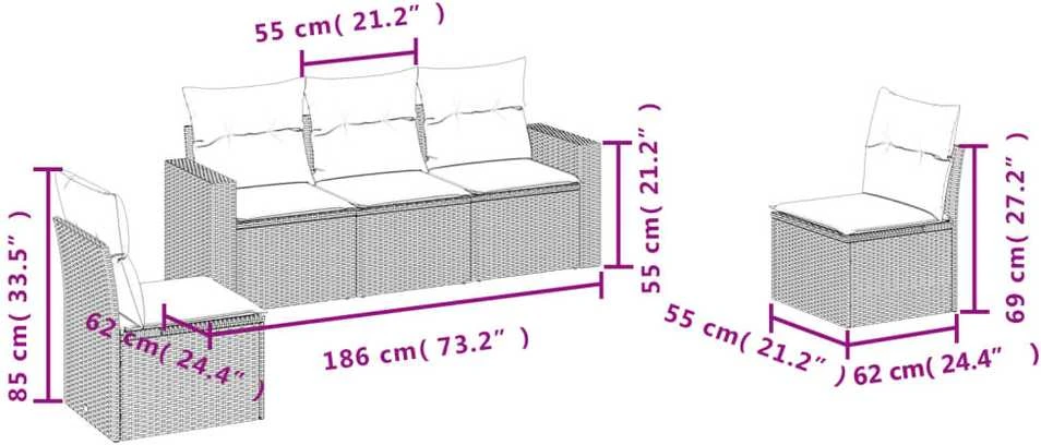 Sofa Sofos komplektas su pagalvėlėmis, 5 dalių, smėlio, poliratanas