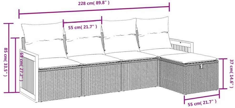 Sofa Sofos komplektas su pagalvėlėmis, 5 dalių, smėlio, poliratanas