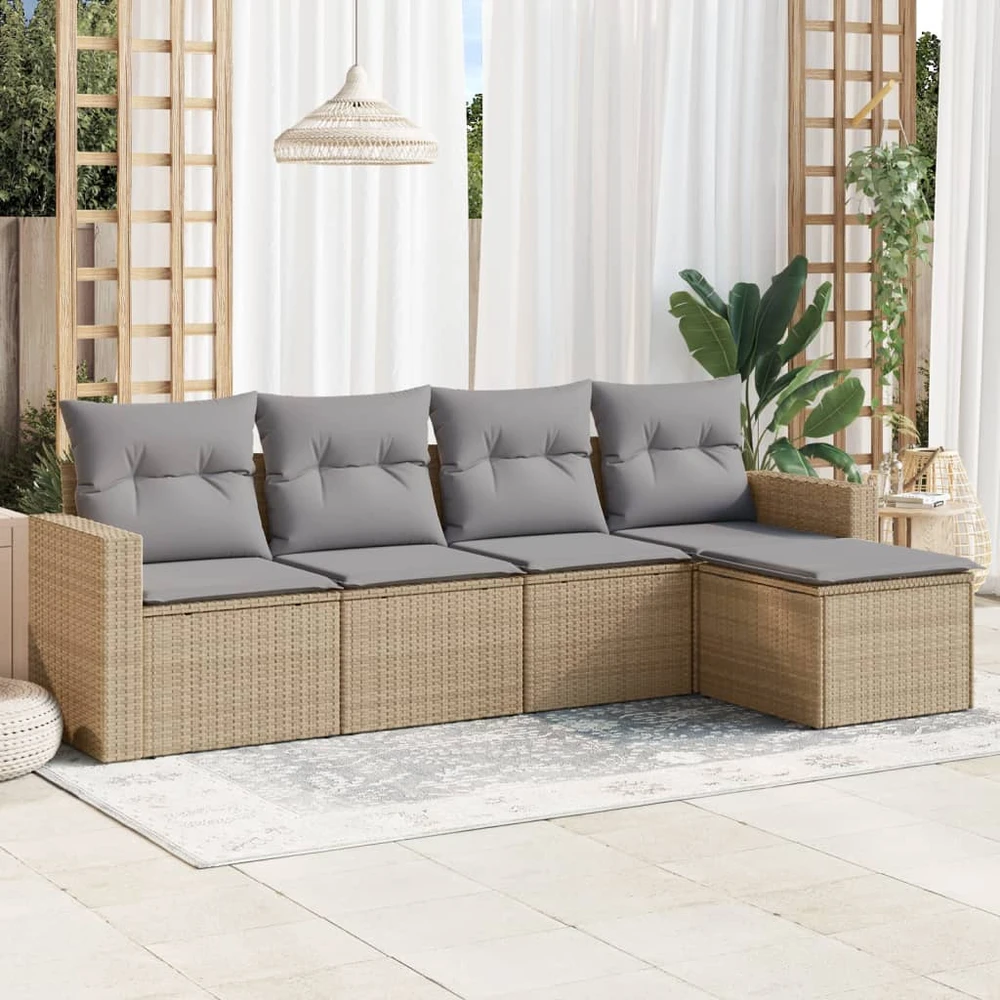 Sofa Sofos komplektas su pagalvėlėmis, 5 dalių, smėlio, poliratanas