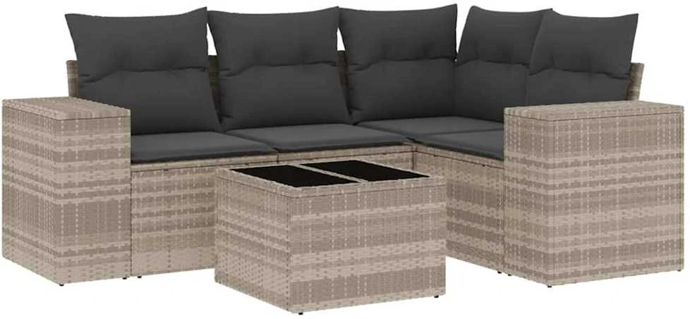 Sofa Sofos komplektas su pagalvėlėmis, 5 dalių, pilkas, poliratanas