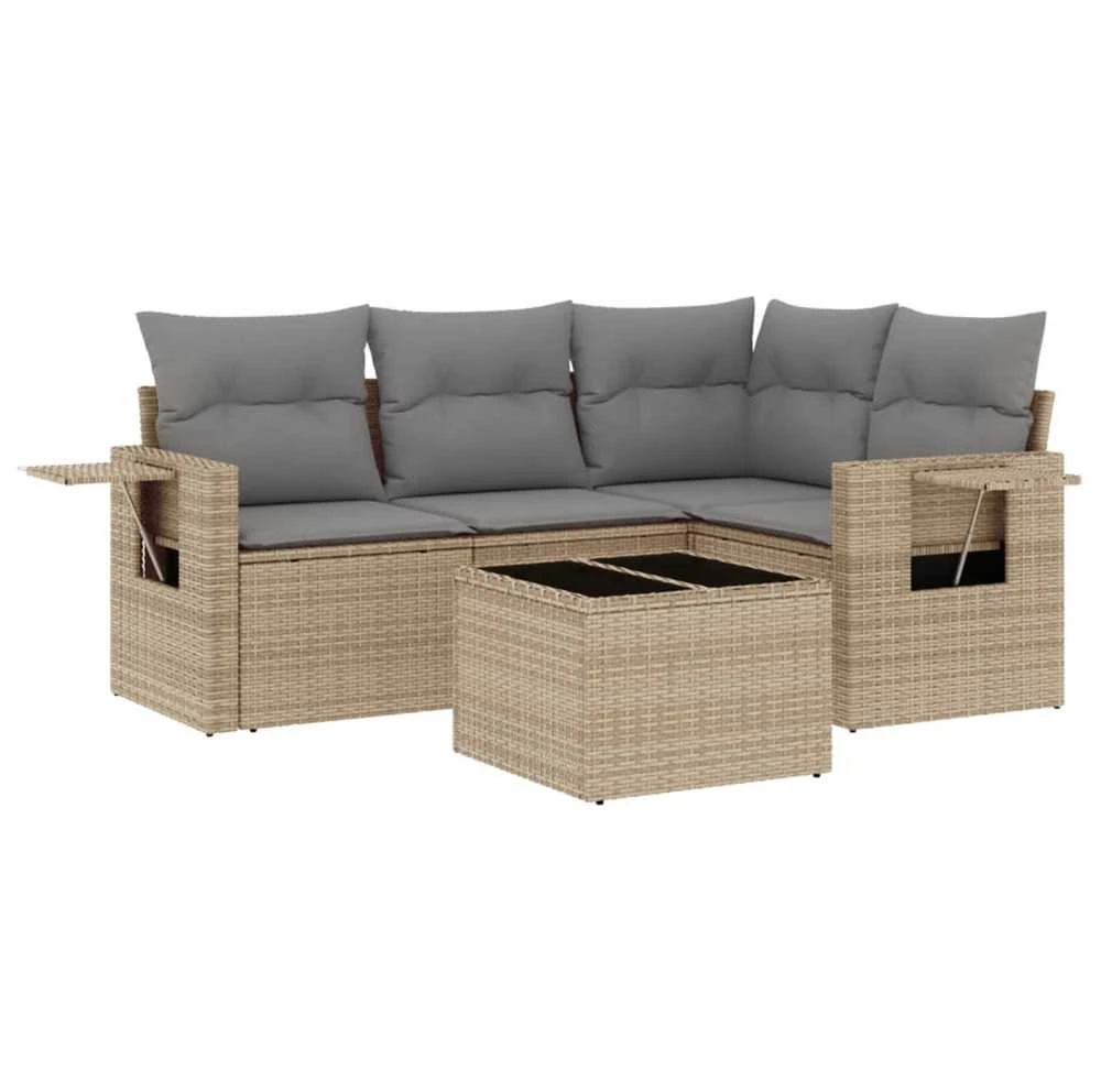 Sofa Sofos komplektas su pagalvėlėmis, 5 dalių, smėlio, poliratanas