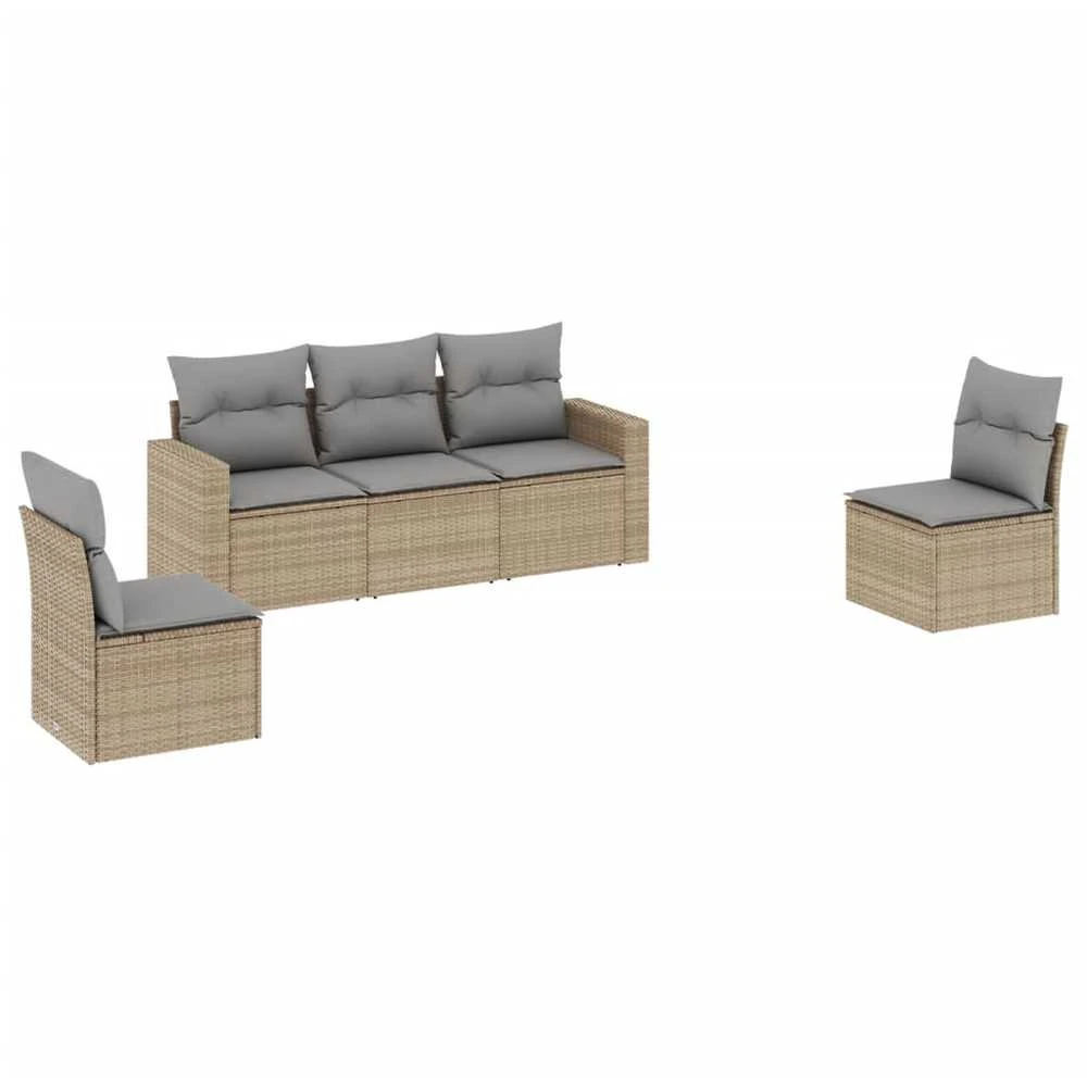 Sofa Sofos komplektas su pagalvėlėmis, 5 dalių, smėlio, poliratanas