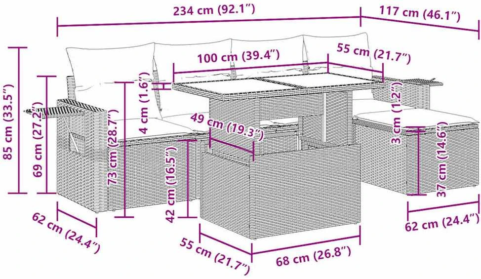 Lauko baldų komplektas Sofos komplektas su pagalvėlėmis, 6 dalių, rudas, poliratanas