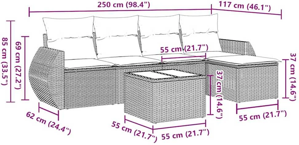 Sofa Sofos komplektas su pagalvėlėmis, 6 dalių, pilkas, poliratanas