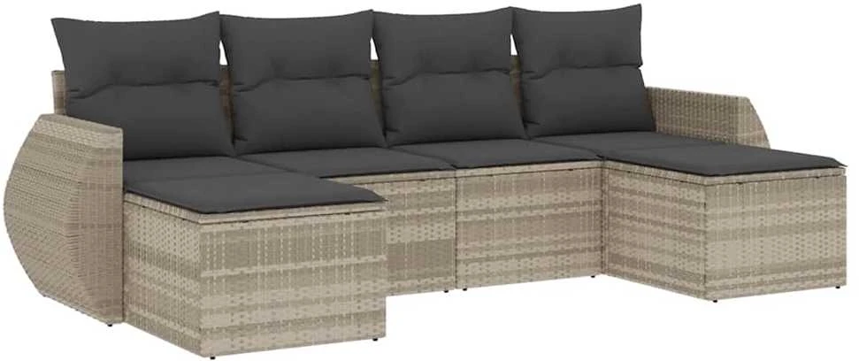Sofa Sofos komplektas su pagalvėlėmis, 6 dalių, pilkas, poliratanas