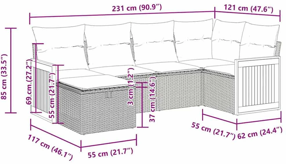 Lauko baldų komplektas Sofos komplektas su pagalvėlėmis, 6 dalių, smėlio, poliratanas