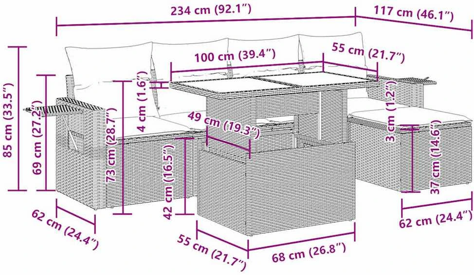 Lauko baldų komplektas Sofos komplektas su pagalvėlėmis, 6 dalių, smėlio, poliratanas