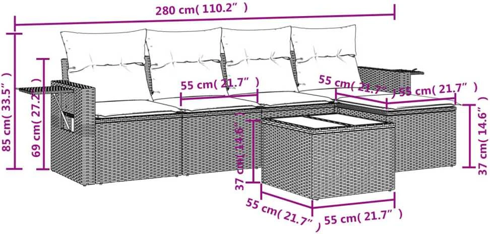 Sofa Sofos komplektas su pagalvėlėmis, 6 dalių, smėlio, poliratanas