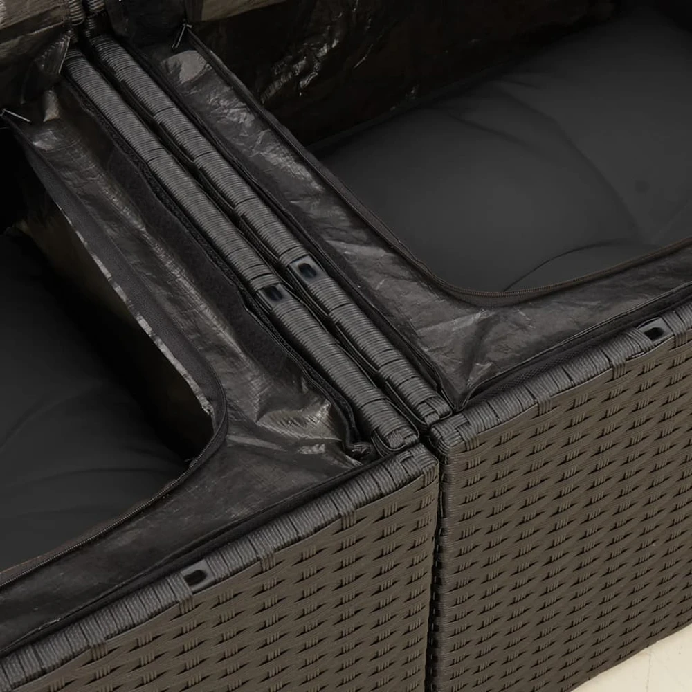 Sofa Sofos komplektas su pagalvėlėmis, 6 dalių, juodas, poliratanas