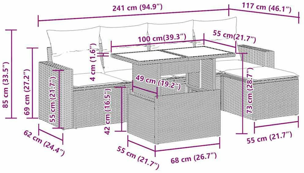 Lauko baldų komplektas Sofos komplektas su pagalvėlėmis, 6 dalių, rudas, poliratanas