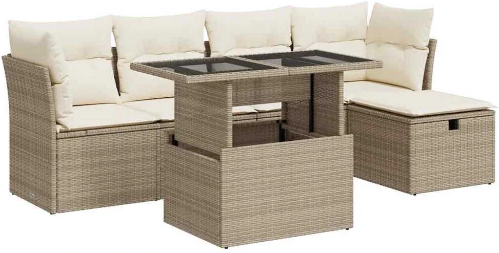 Sofa Sofos komplektas su pagalvėlėmis, 6 dalių, smėlio, poliratanas