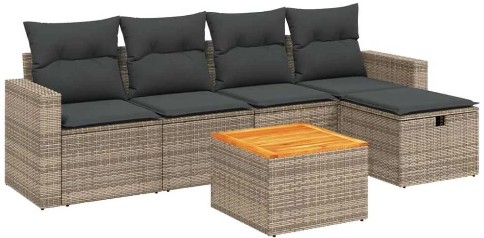 Sofa Sofos komplektas su pagalvėlėmis, 6 dalių, pilkas, poliratanas