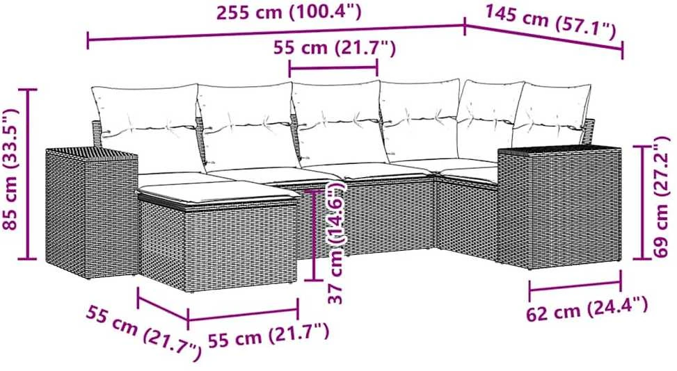 Sofa Sofos komplektas su pagalvėlėmis, 6 dalių, pilkas, poliratanas