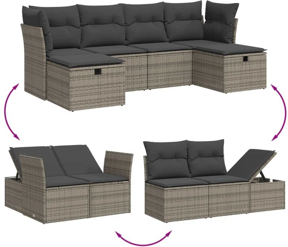Sofa Sofos komplektas su pagalvėlėmis, 6 dalių, pilkas, poliratanas