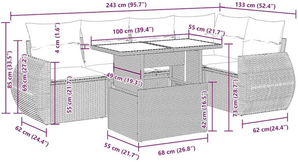 Lauko baldų komplektas Sofos komplektas su pagalvėlėmis, 6 dalių, juodas, poliratanas