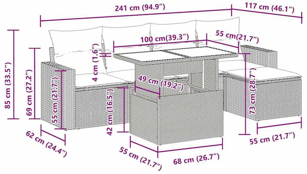 Lauko baldų komplektas Sofos komplektas su pagalvėlėmis, 6 dalių, smėlio, poliratanas