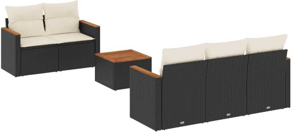 Lauko baldų komplektas Sofos komplektas su pagalvėlėmis, 6 dalių, juodas, poliratanas